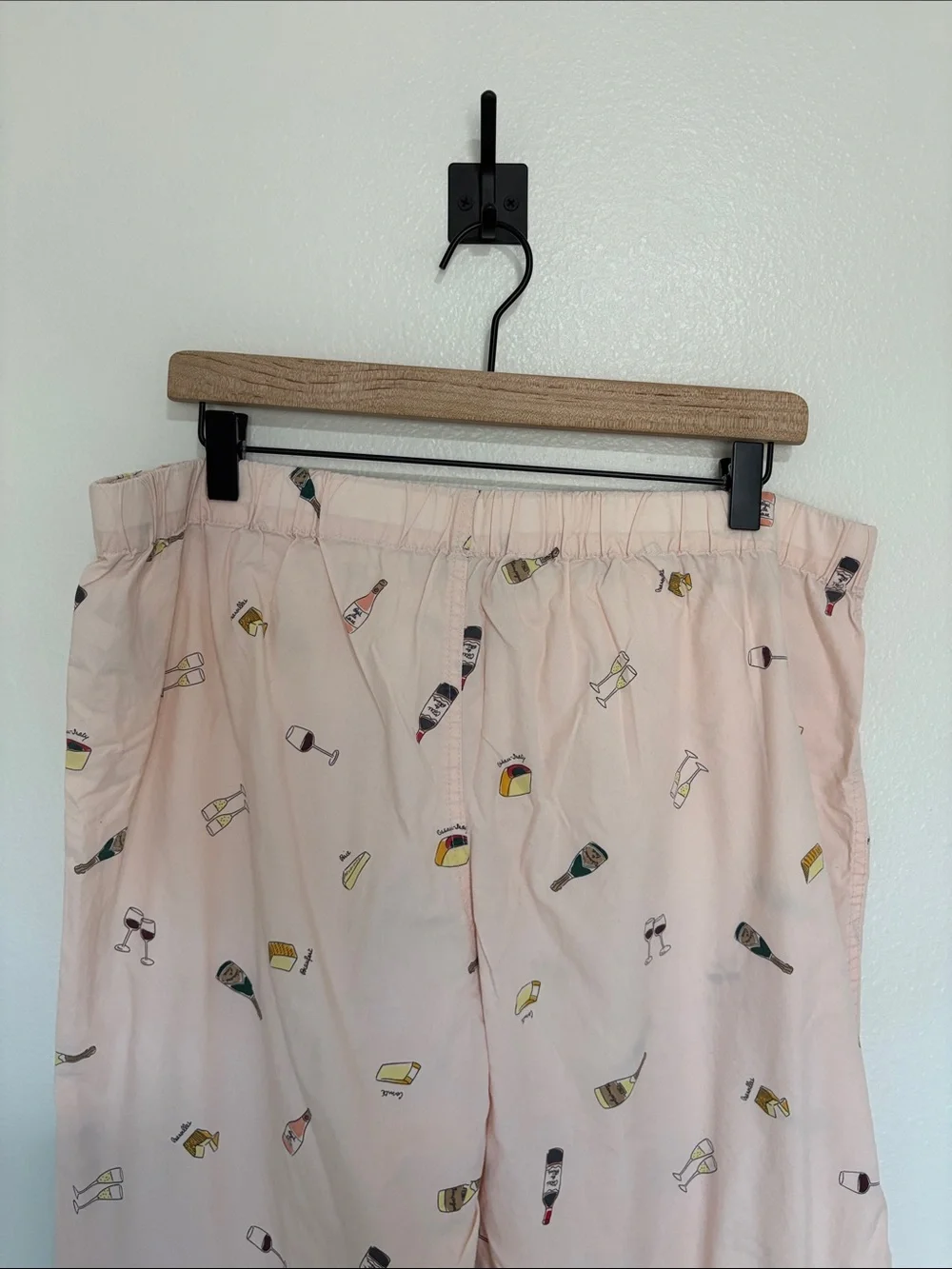 J. Crew Cheese & Wine Graphic Elastic Waist Bootcut PJ Pants Lounge Pink Large